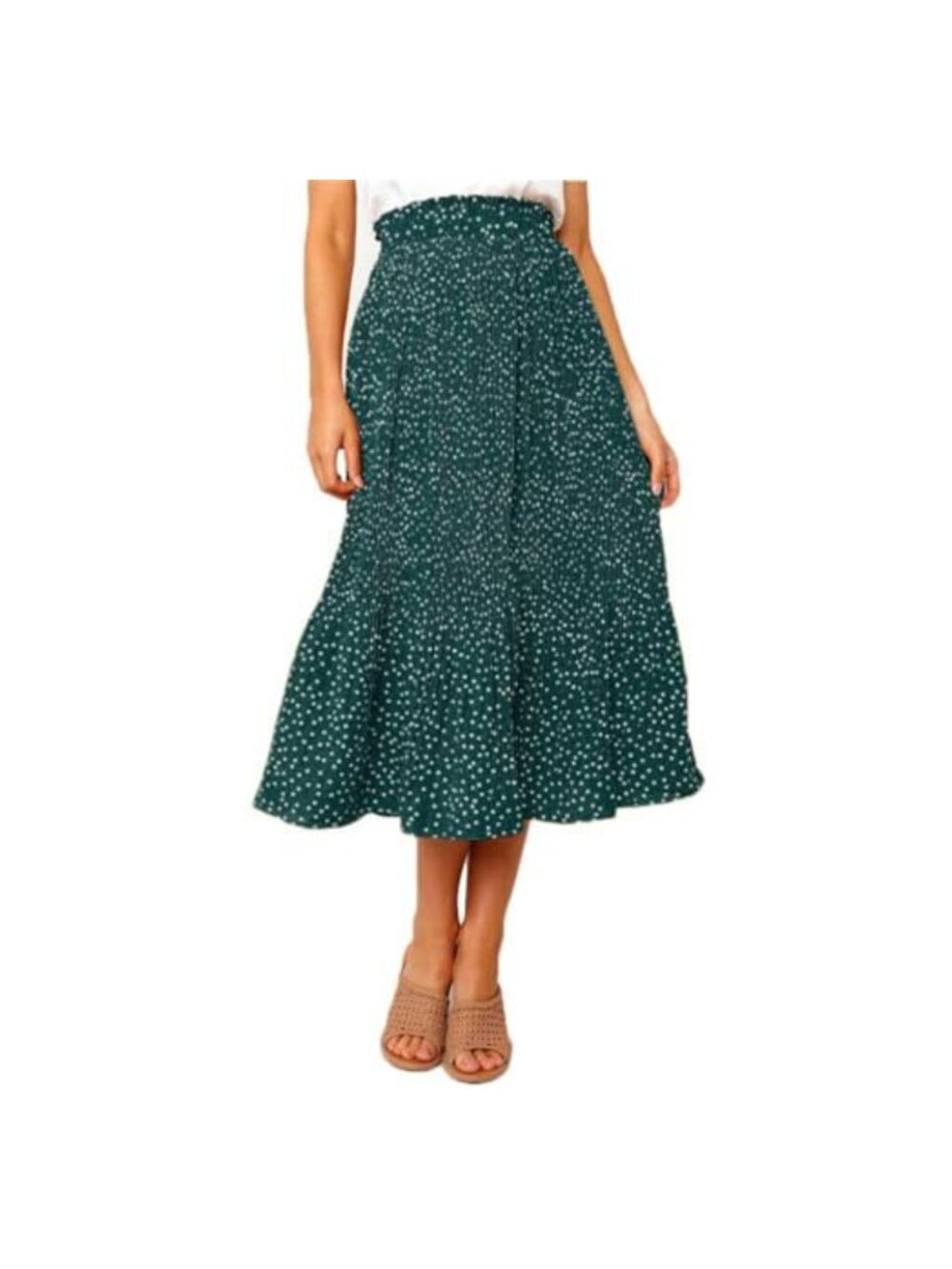 High Waisted Polka Dot Pleated Long Swing Skirt A Line Midi with Pockets